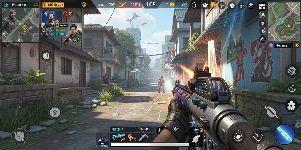 Tangkapan layar menampilkan pertempuran seru dalam game FPS 6CF.