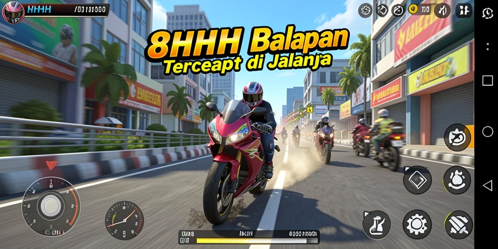 Gameplay seru di 8HHH dengan aksi balapan motor.