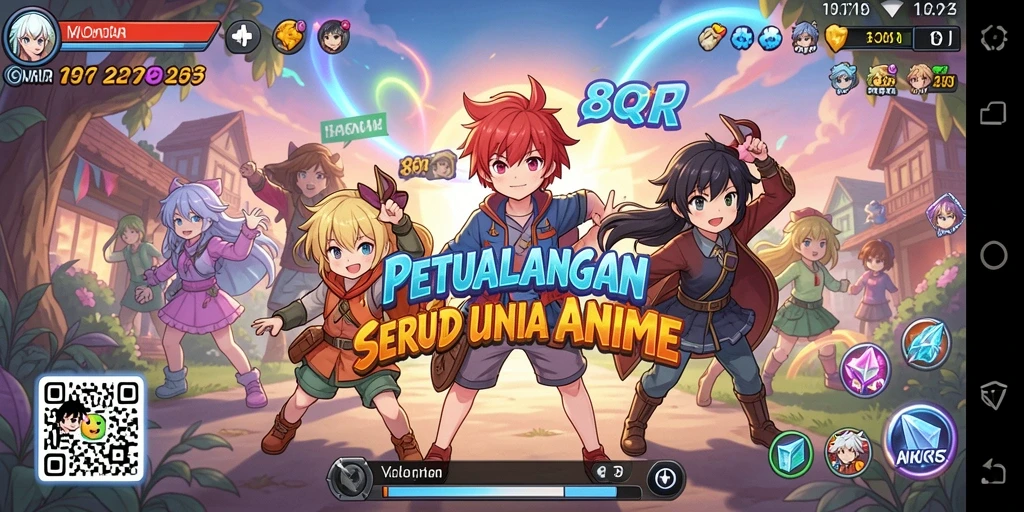 Tampilan gameplay 8QR menampilkan karakter anime dalam pertarungan yang seru.