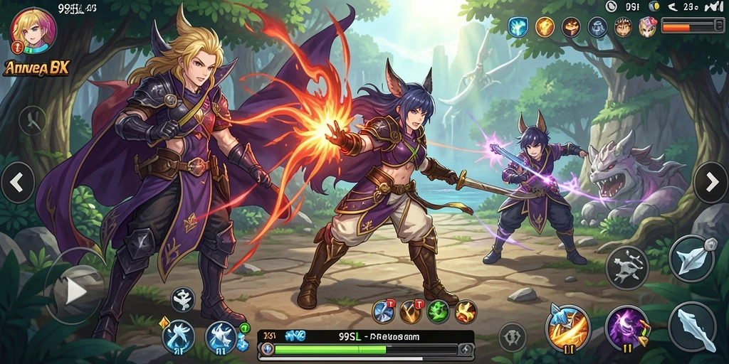 Screenshot gameplay <strong>99SL</strong> menampilkan pertarungan karakter anime yang seru.