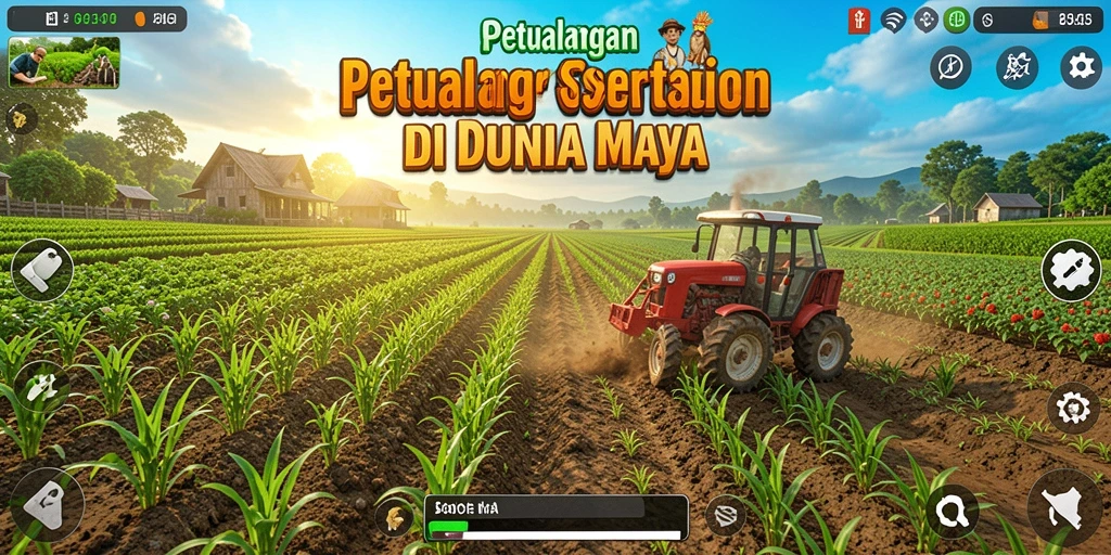 Screenshot gameplay 9SL dengan pemandangan ladang yang indah.