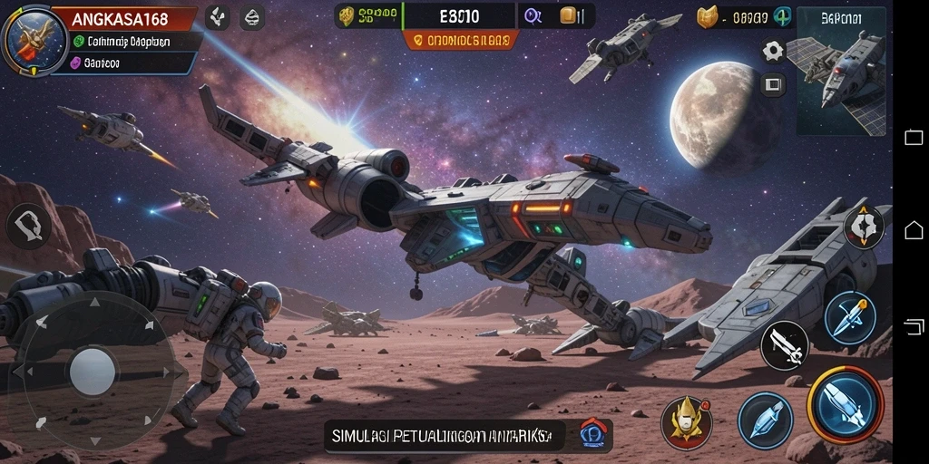 Tangkapan layar gameplay ANGKASA168 menunjukkan eksplorasi luar angkasa yang menakjubkan.