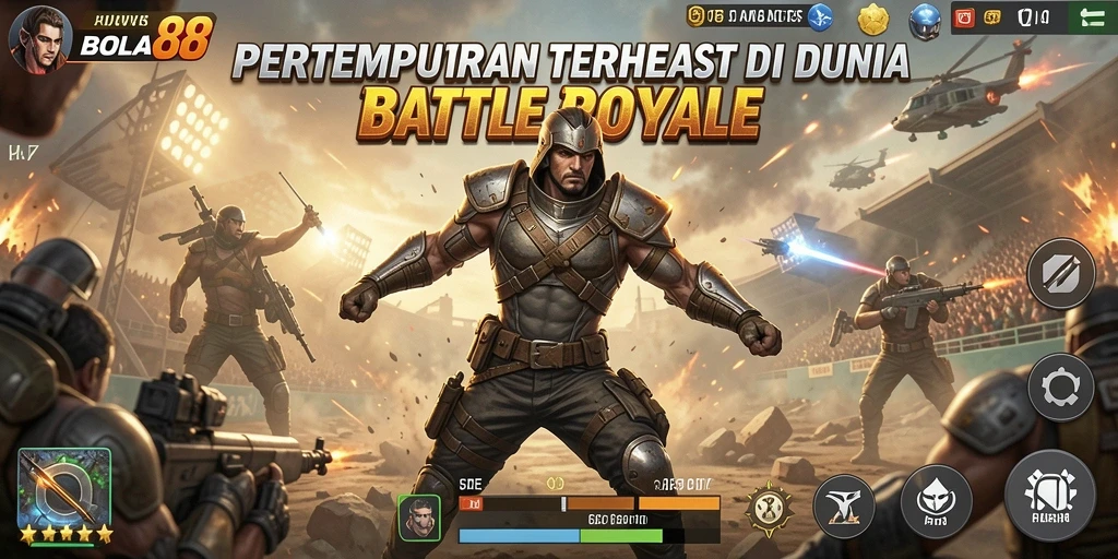Tampilan gameplay BOLA88 dalam pertempuran seru Battle Royale.
