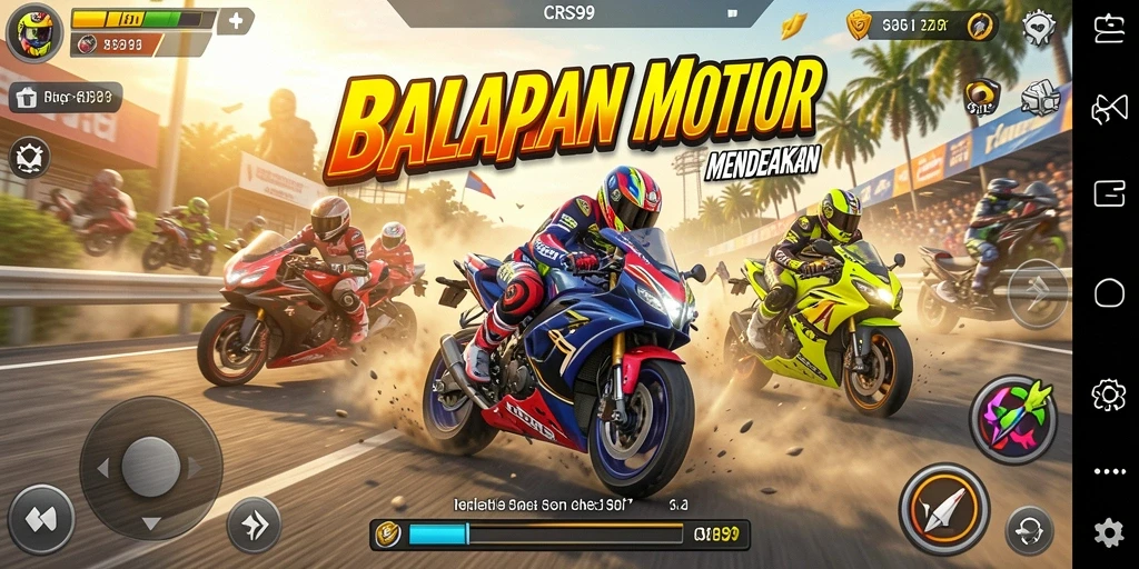 Screenshot gameplay menunjukkan aksi balapan motor yang mendebarkan dan menarik.