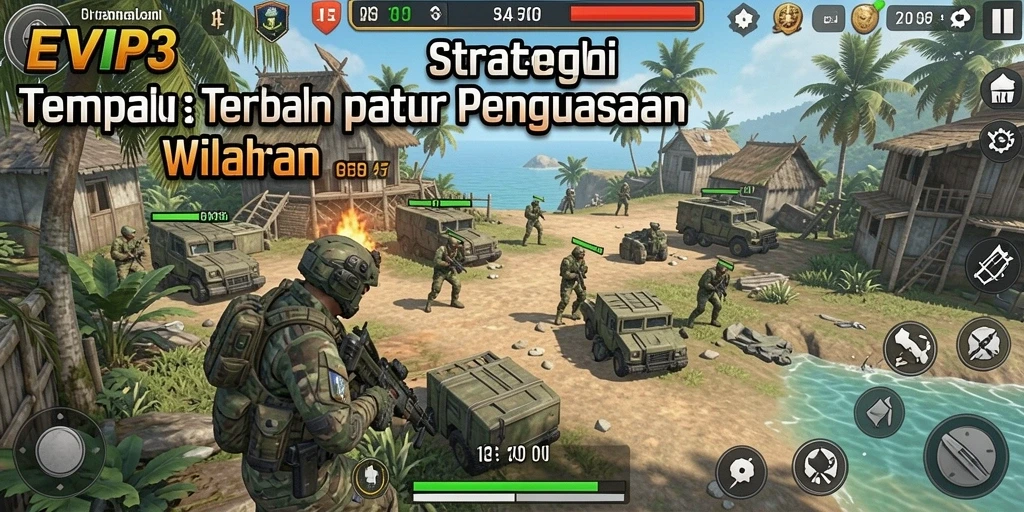 Tampilan gameplay EVIP3 dengan strategi pertempuran yang intens.