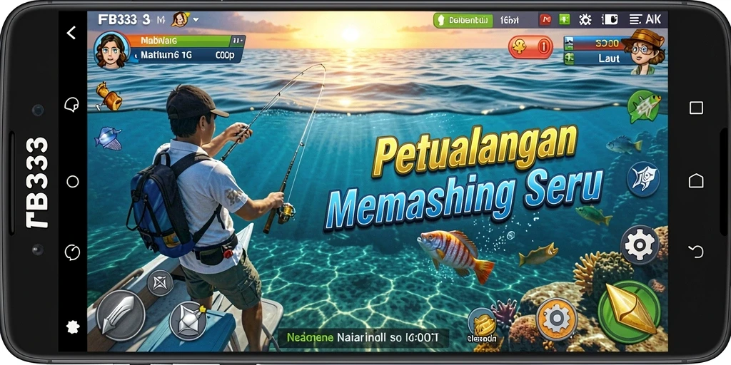 Screenshot gameplay FB333 menampilkan aksi memancing yang mendebarkan.