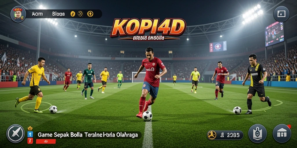Tangkapan layar utama KOPI4D menampilkan aksi seru saat pertandingan sepak bola.