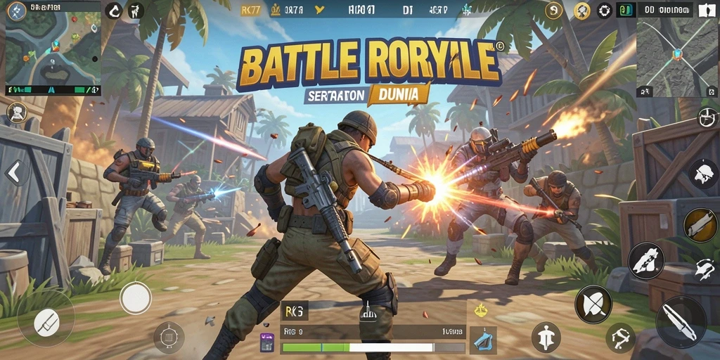 Tampilan gameplay RK77 dengan aksi Battle Royale yang seru.